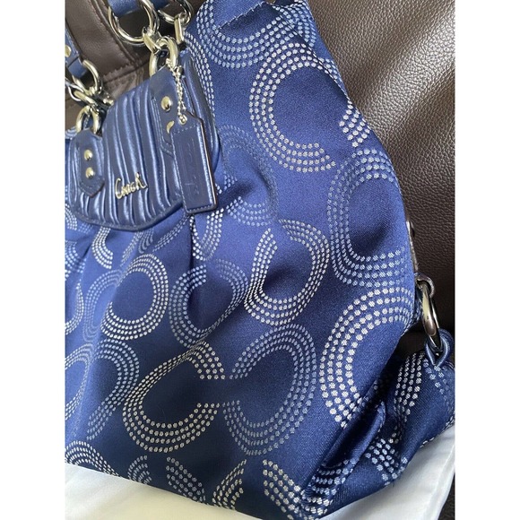 COACH Sophia Cobalt Navy Blue Dotted OP Signature Shoulder Satchel Retired style - Picture 5 of 12